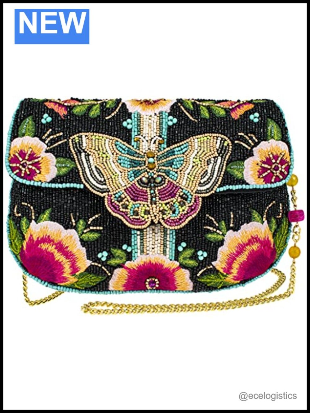 Beaded Butterfly Crossbody Purse with Detachable Strap Magnetic Closure Handmade